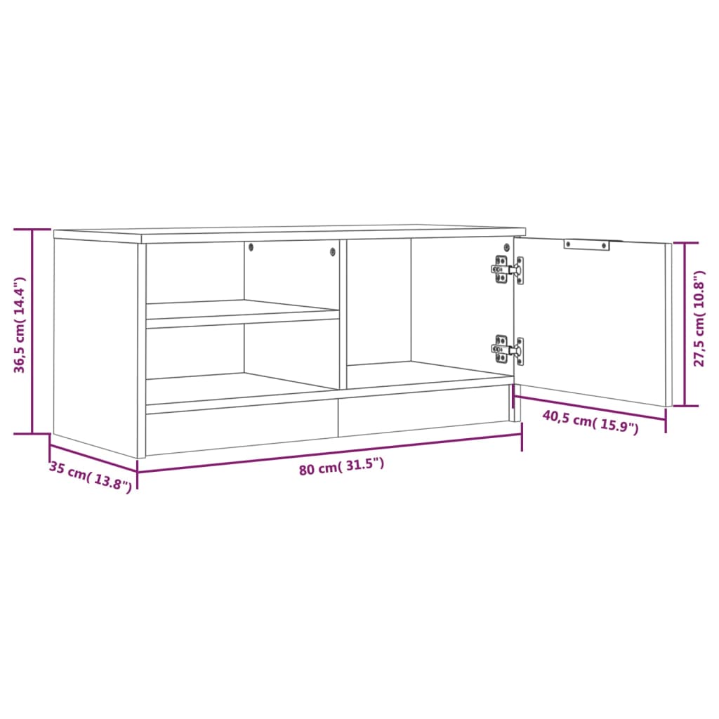 vidaXL Meuble TV Noir 80x35x36,5 cm Bois d'ingénierie