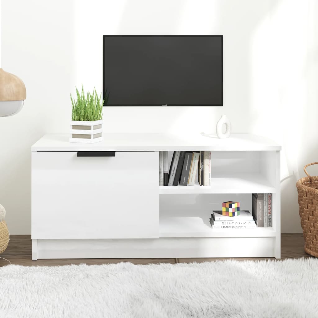 Meuble TV vidaXL blanc brillant 80x35x36,5 cm en bois d'ingénierie