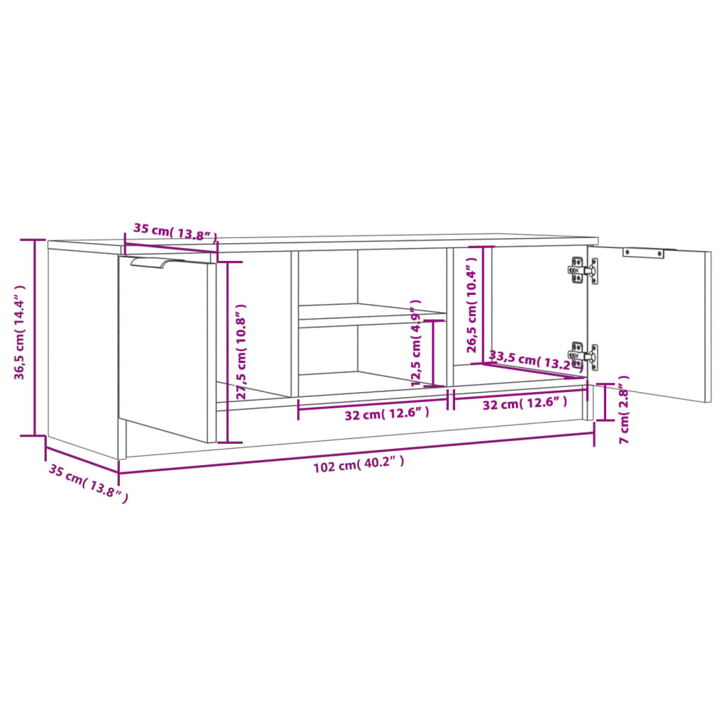 vidaXL TV-Schrank Schwarz 102x35x36,5 cm Holzwerkstoff