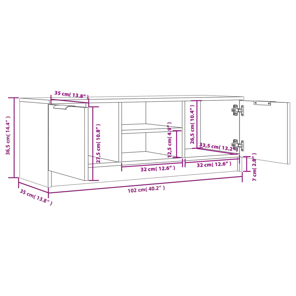 vidaXL TV-Schrank Betongrau 102x35x36,5 cm Holzwerkstoff