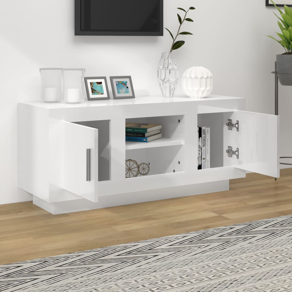 vidaXL TV-Schrank Hochglanz-Weiß 102x35x45 cm Holzwerkstoff