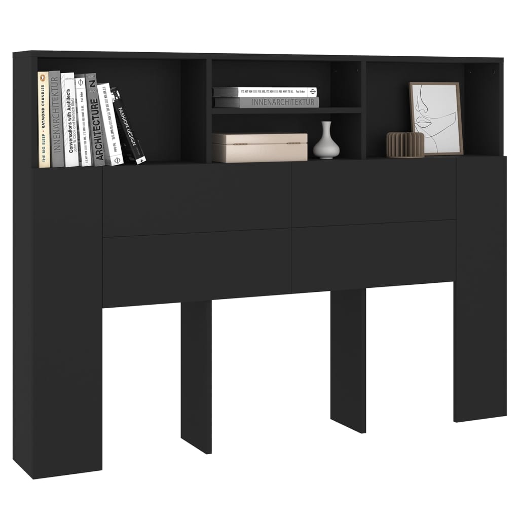 vidaXL Kopfteil mit Ablagen Schwarz 140x19x103,5 cm