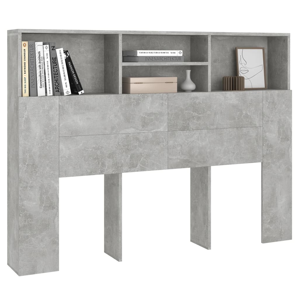 vidaXL Kopfteil mit Ablagen Betongrau 140x19x103,5 cm
