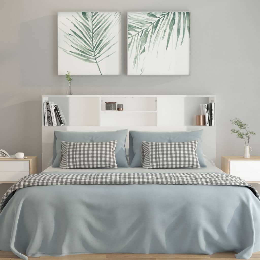vidaXL Bett-Kopfteil mit Ablagen Hochglanz-Weiß 160x19x103,5 cm