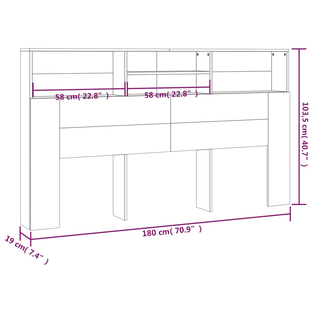 vidaXL Bett-Kopfteil mit Ablagen Betongrau 180x19x103,5 cm