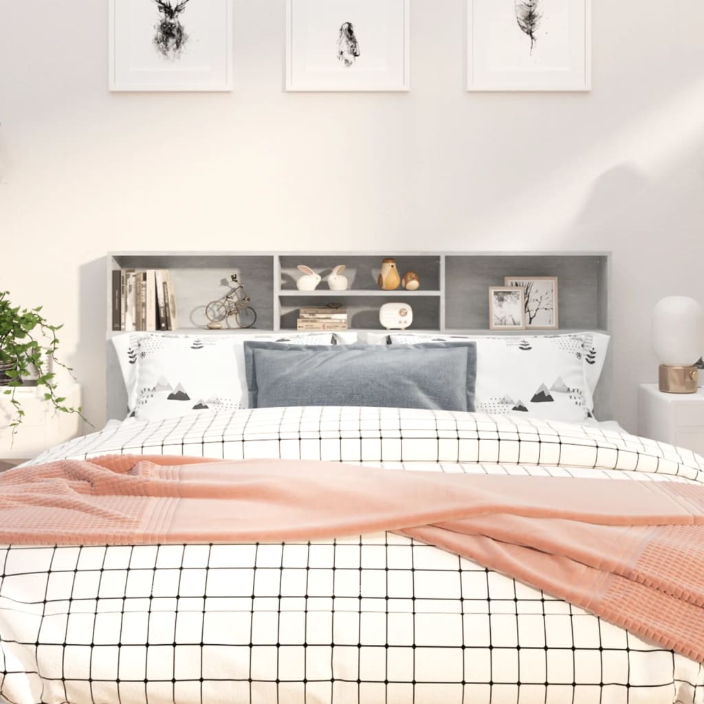 vidaXL Bett-Kopfteil mit Ablagen Betongrau 180x19x103,5 cm