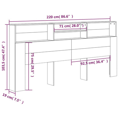 vidaXL Kopfteil mit Ablagen Sonoma-Eiche 220x19x103,5 cm