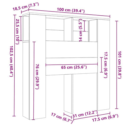 vidaXL Kopfteilschrank Weiß 100 x 18,5 x 102,5 cm