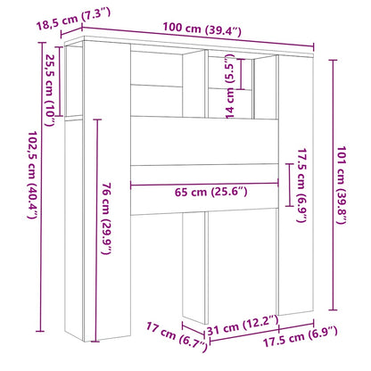 vidaXL Kopfteil mit Ablagen Schwarz 100x18,5x102,5 cm