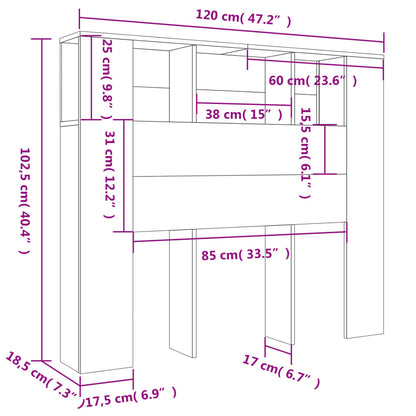 vidaXL Kopfteilschrank Weiß 120 x 18,5 x 102,5 cm