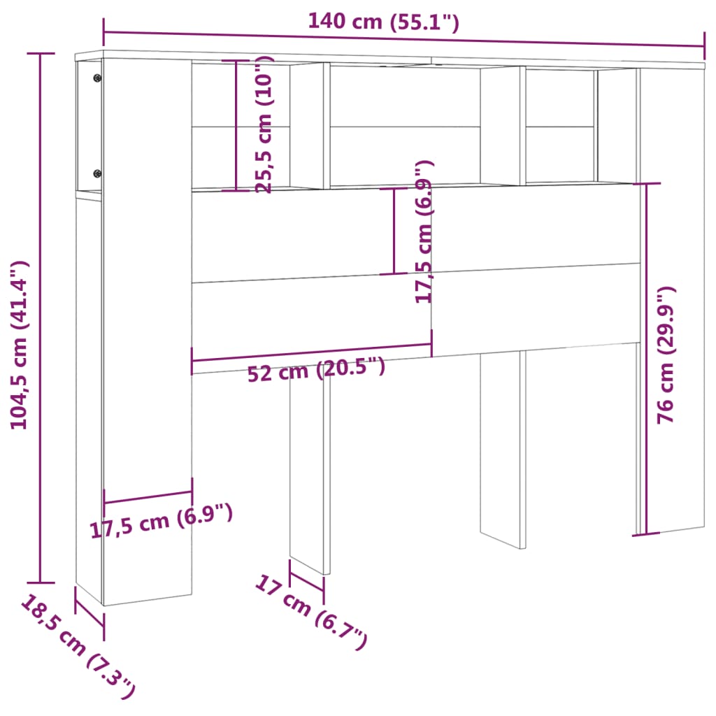 vidaXL Kopfteil mit Ablagen Weiß 140x18,5x104,5 cm