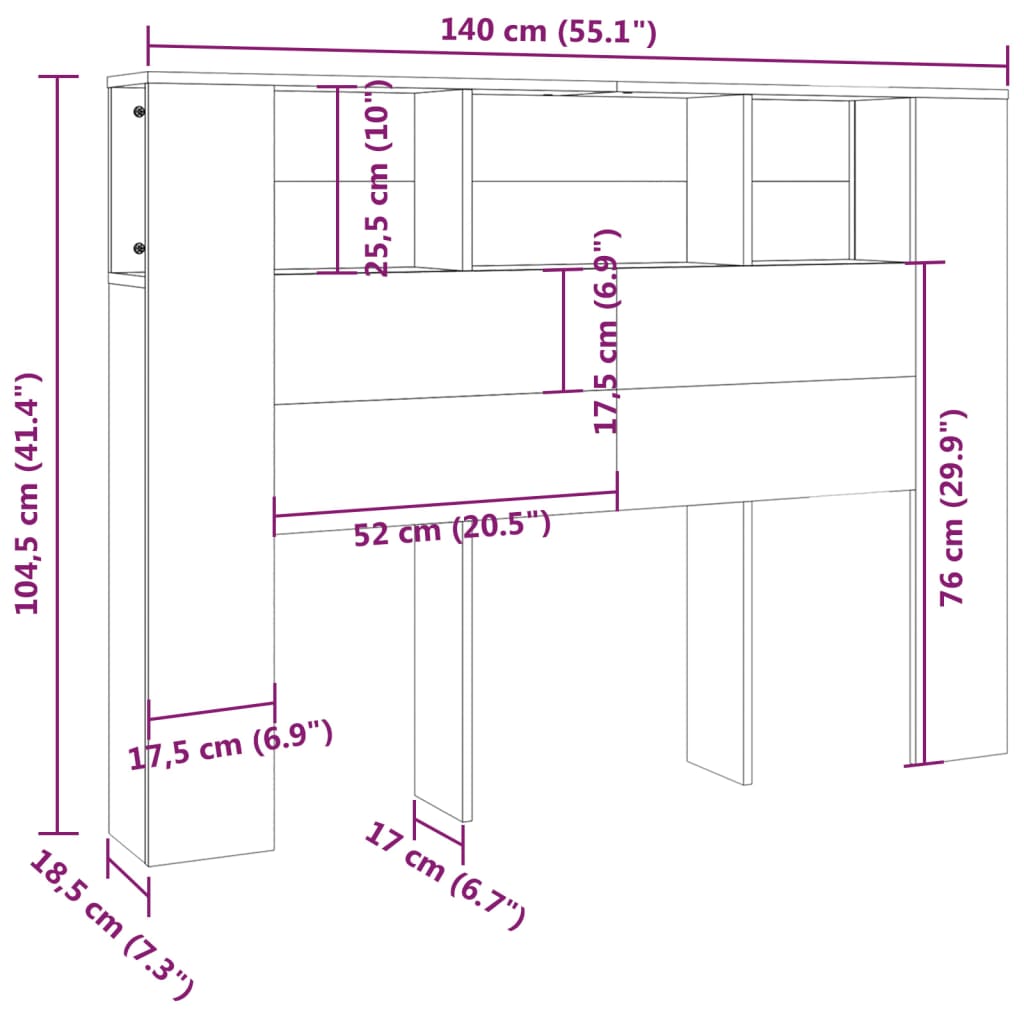 vidaXL Kopfteil mit Ablagen Schwarz 140x18,5x104,5 cm