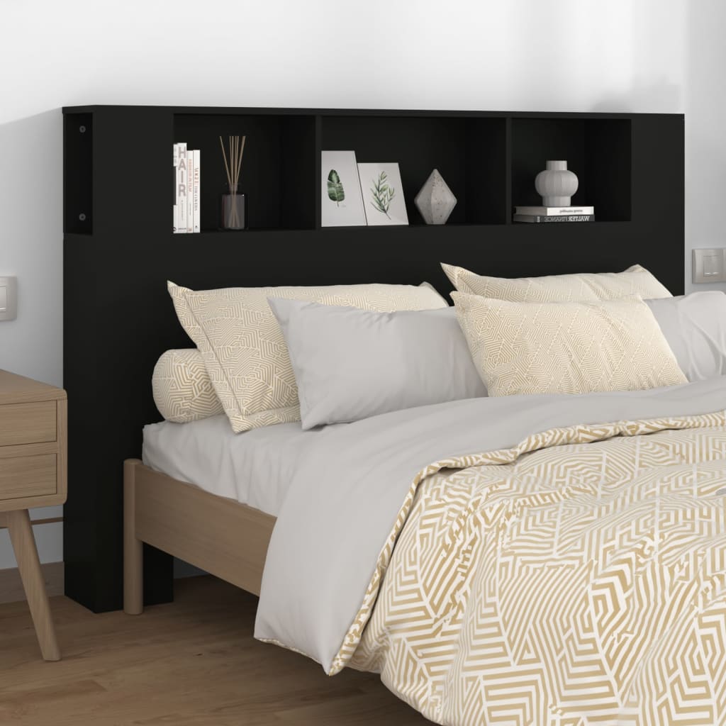 vidaXL Kopfteil mit Ablagen Schwarz 160x18,5x104,5 cm