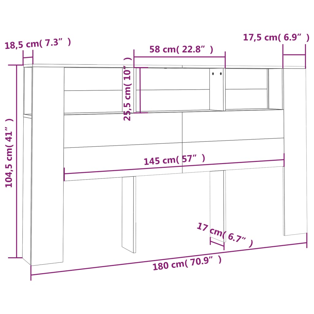 vidaXL Kopfteil mit Ablagen Betongrau 180x18,5x104,5 cm