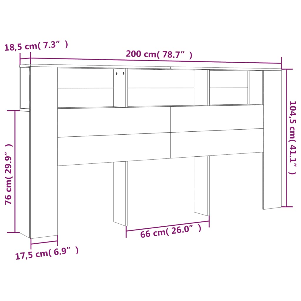 vidaXL Kopfteil mit Ablagen Weiß 200x18,5x104,5 cm