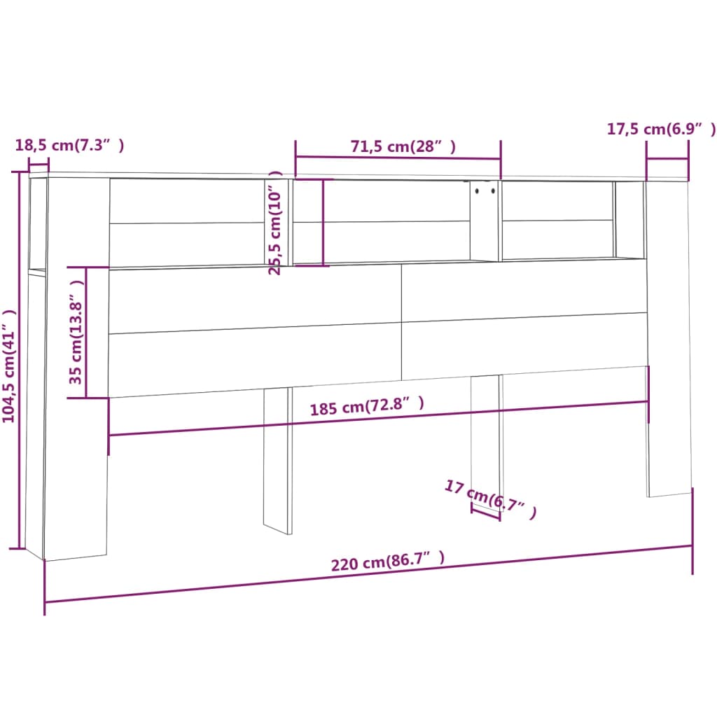 vidaXL Kopfteil mit Ablagen Weiß 220x18,5x104,5 cm