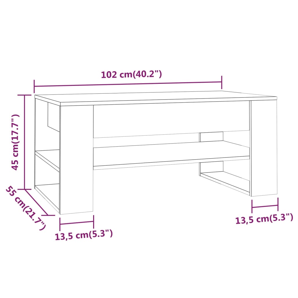 vidaXL Couchtisch Braun Eichen-Optik 102x55x45 cm Holzwerkstoff