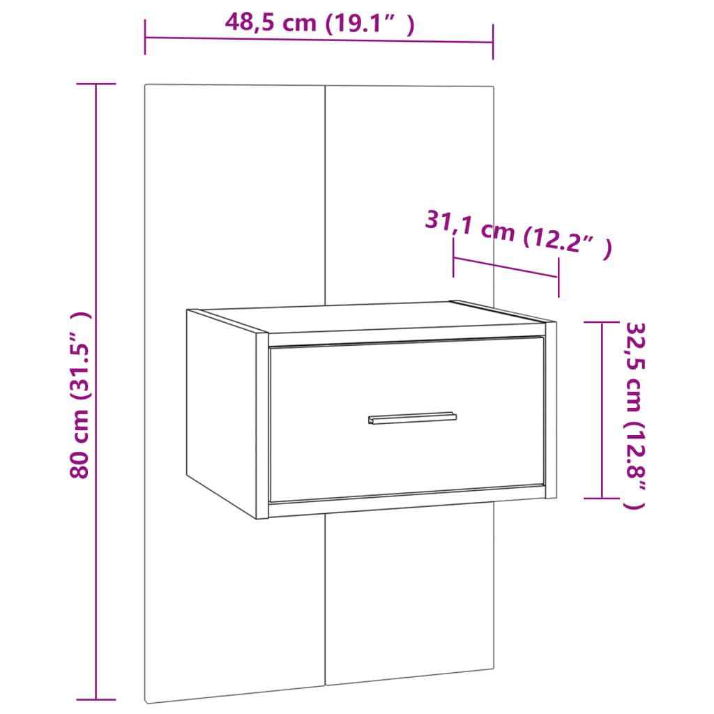 vidaXL Table de chevet murale Chêne marron