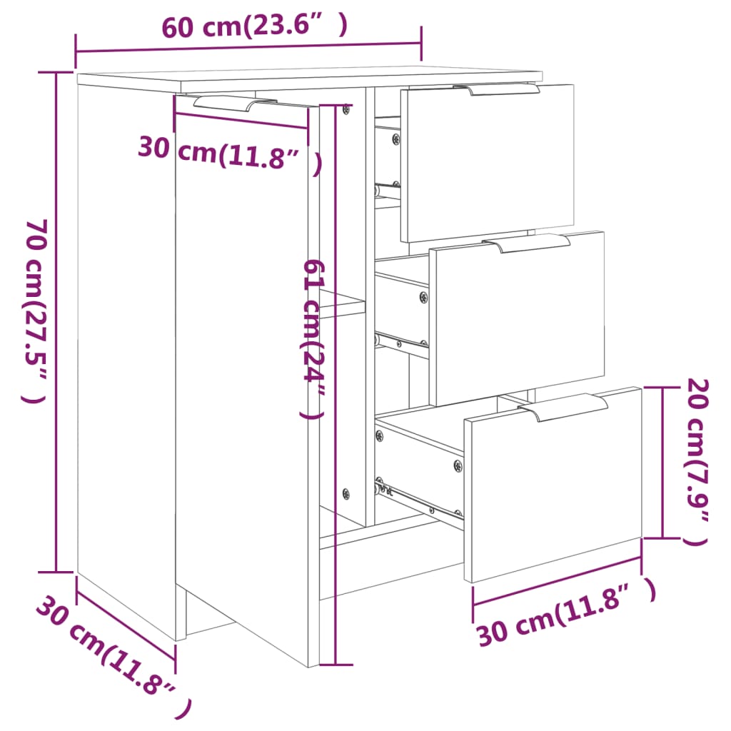 vidaXL Buffet marron aspect chêne 60x30x70 cm bois d'ingénierie