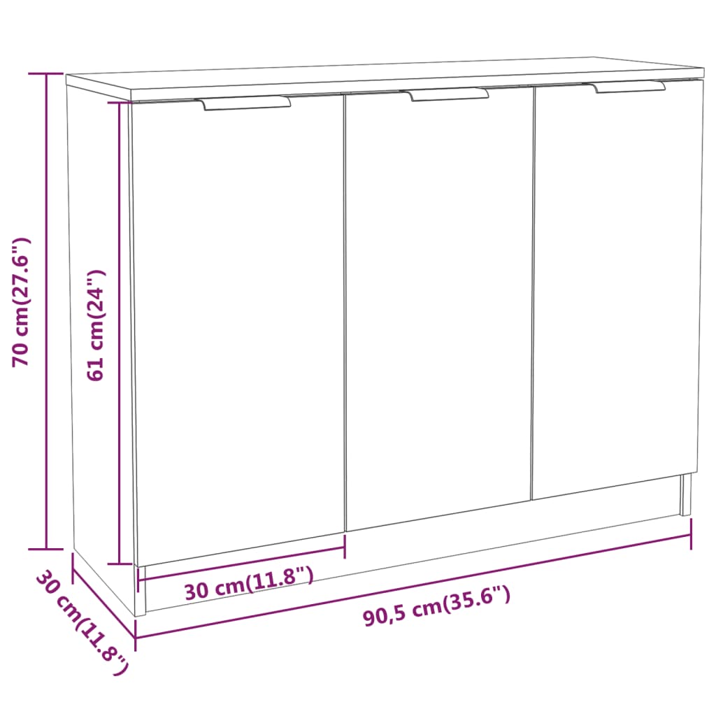vidaXL Buffet gris Sonoma 90,5x30x70 cm Aggloméré