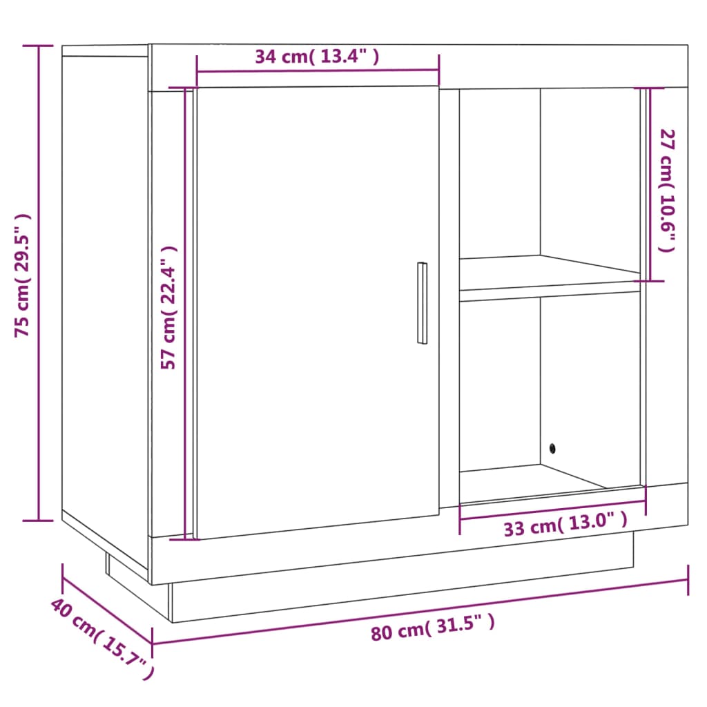 vidaXL Buffet gris Sonoma 80x40x75 cm