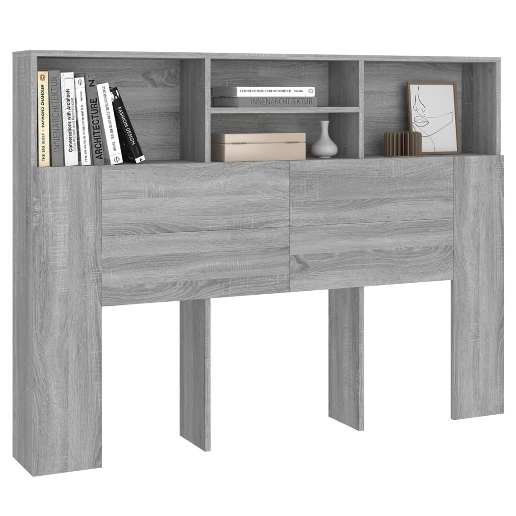 vidaXL Kopfteil mit Ablagen Grau Sonoma 140x19x103,5 cm