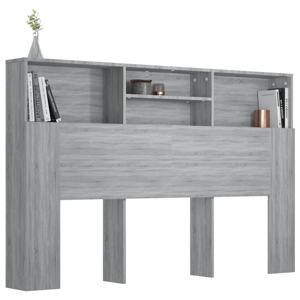 vidaXL Kopfteil mit Ablagen Grau Sonoma 160x19x103,5 cm