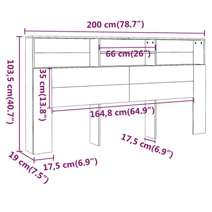 vidaXL Kopfteil mit Ablagen Grau Sonoma 200x19x103,5 cm