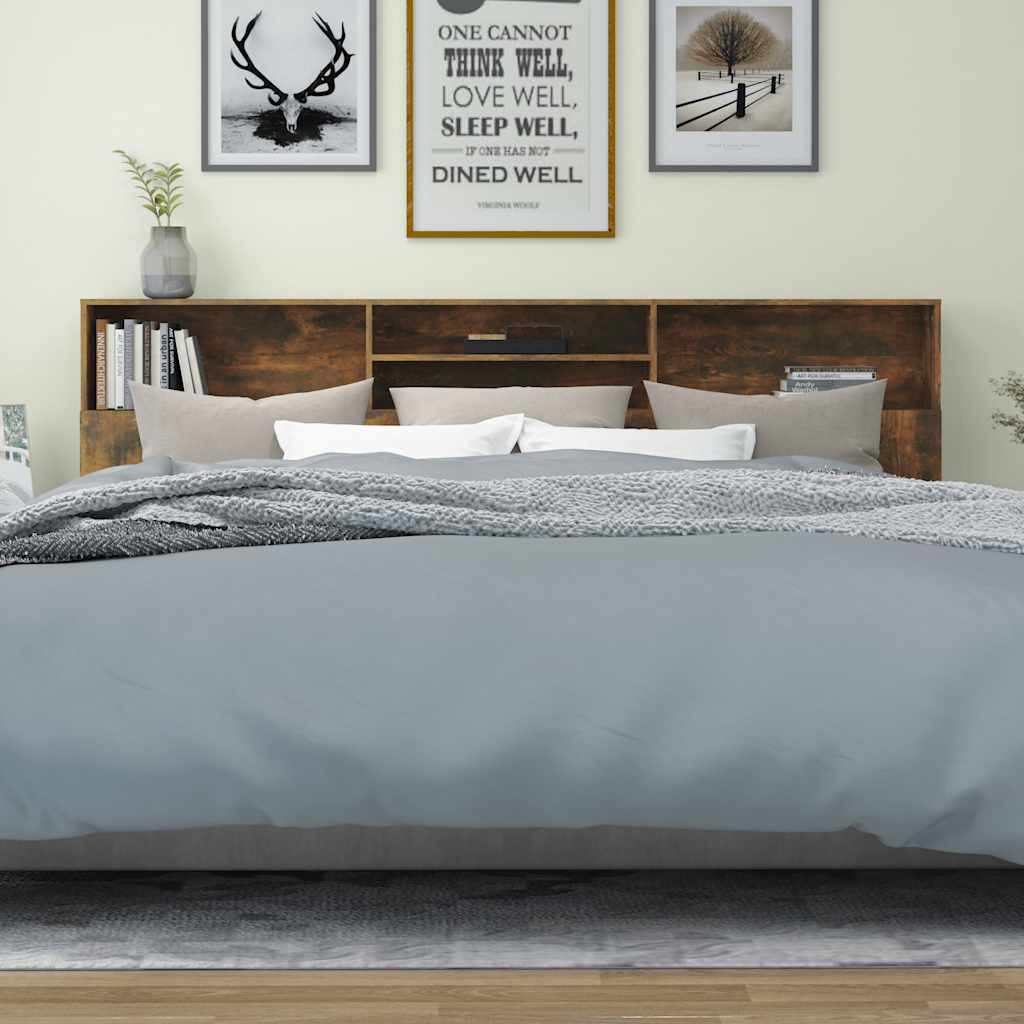 vidaXL Tête de lit avec étagères Chêne fumé 220x19x103,5 cm