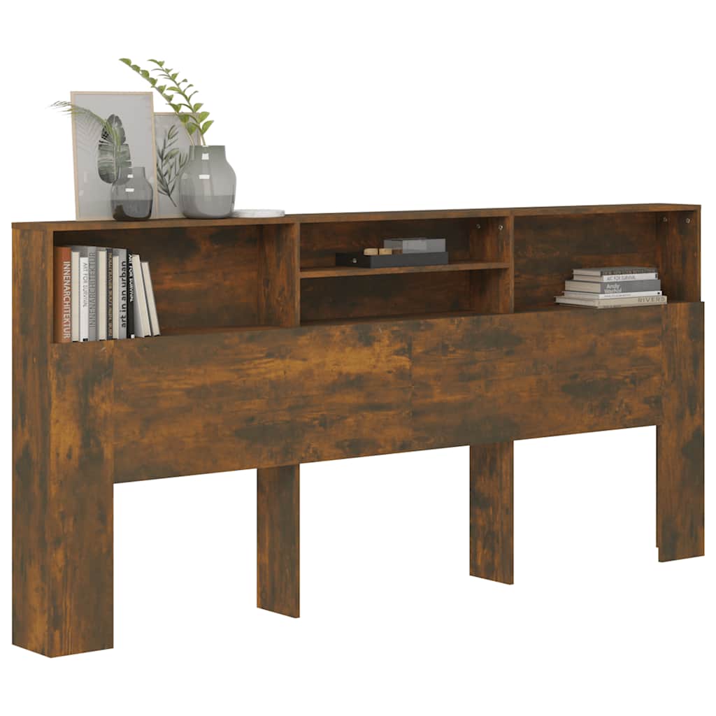 vidaXL Tête de lit avec étagères Chêne fumé 220x19x103,5 cm