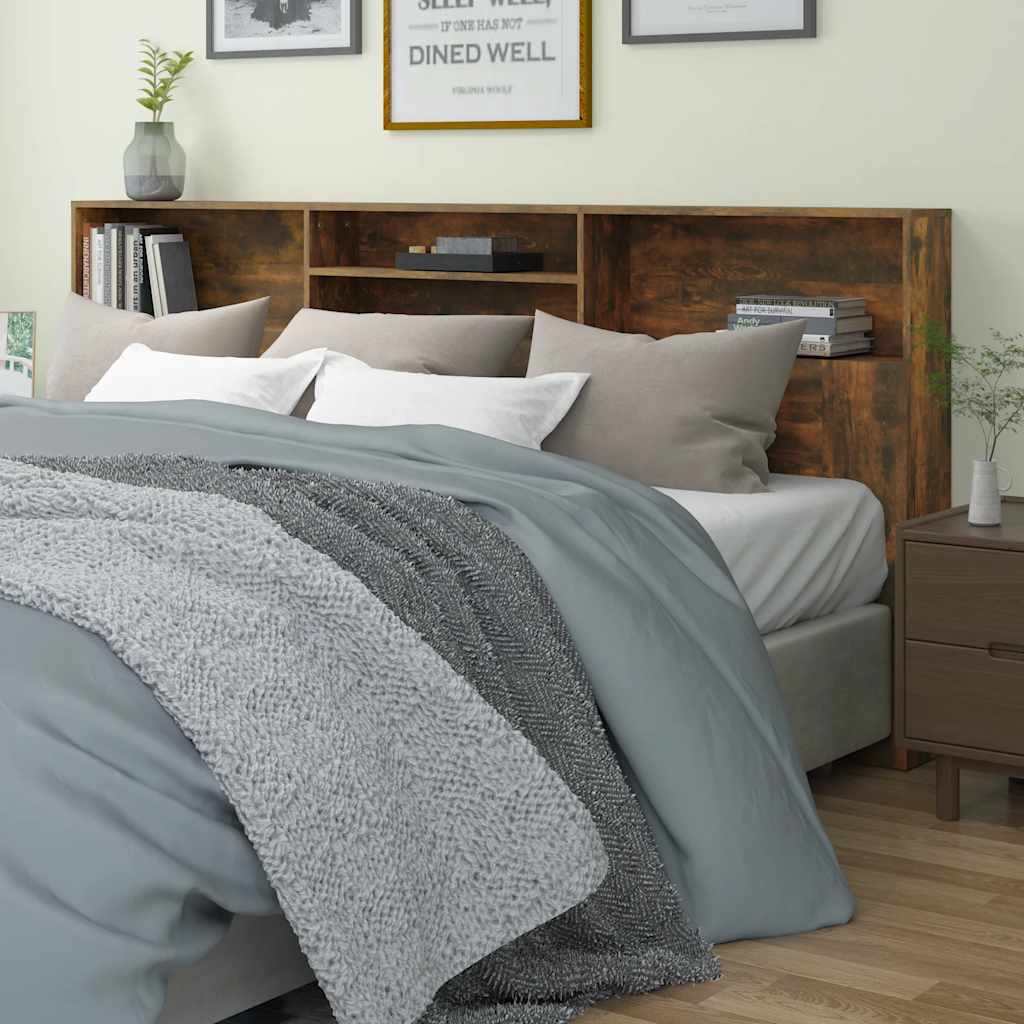 vidaXL Tête de lit avec étagères Chêne fumé 220x19x103,5 cm