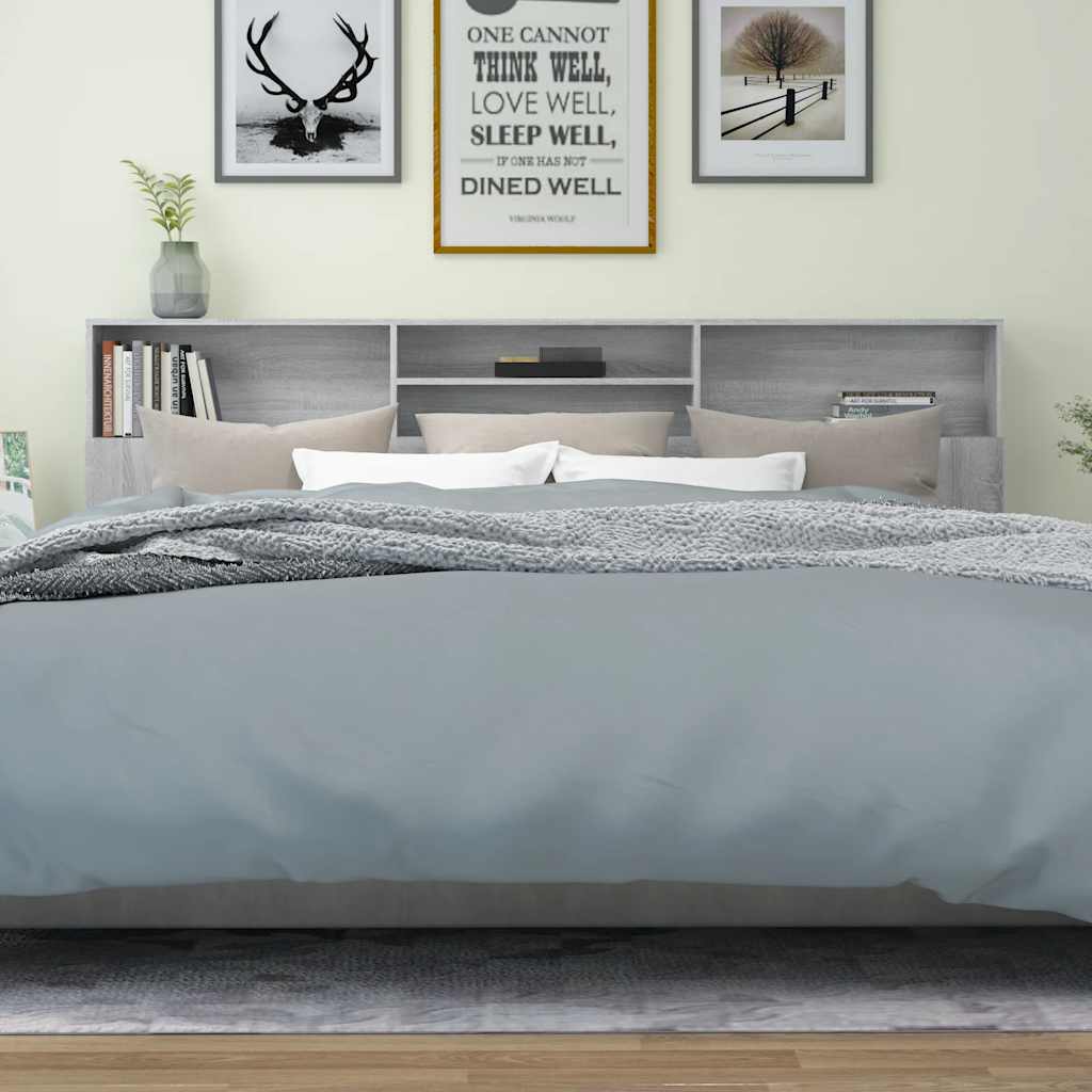 vidaXL Tête de lit avec étagères Gris Sonoma 220x19x103,5 cm