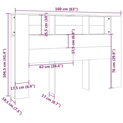 vidaXL Kopfteil mit Ablagen Grau Sonoma 160x18,5x104,5 cm