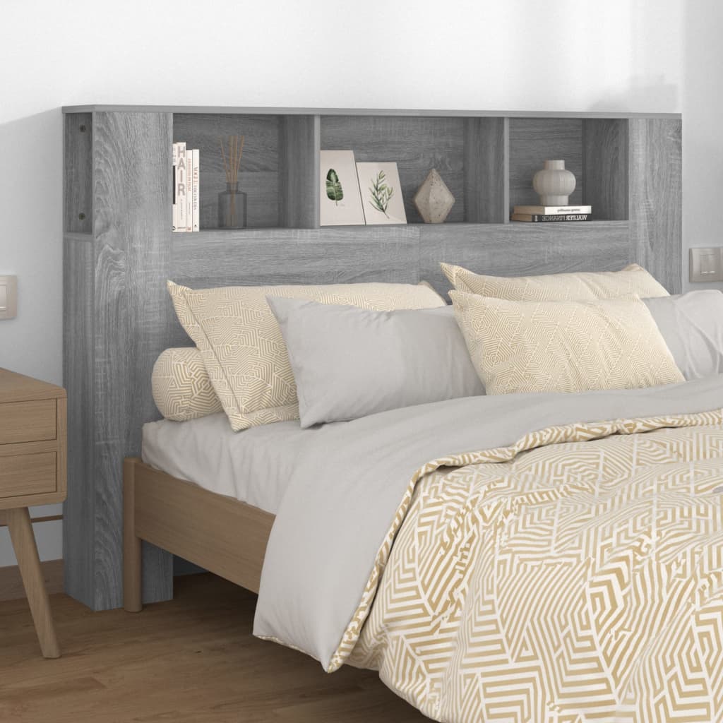 vidaXL Kopfteil mit Ablagen Grau Sonoma 160x18,5x104,5 cm
