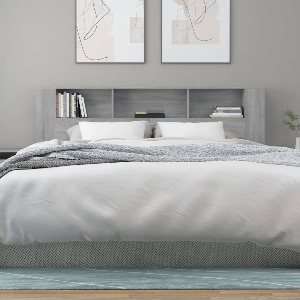 vidaXL Tête de lit avec étagères Gris Sonoma 200x18,5x104,5 cm