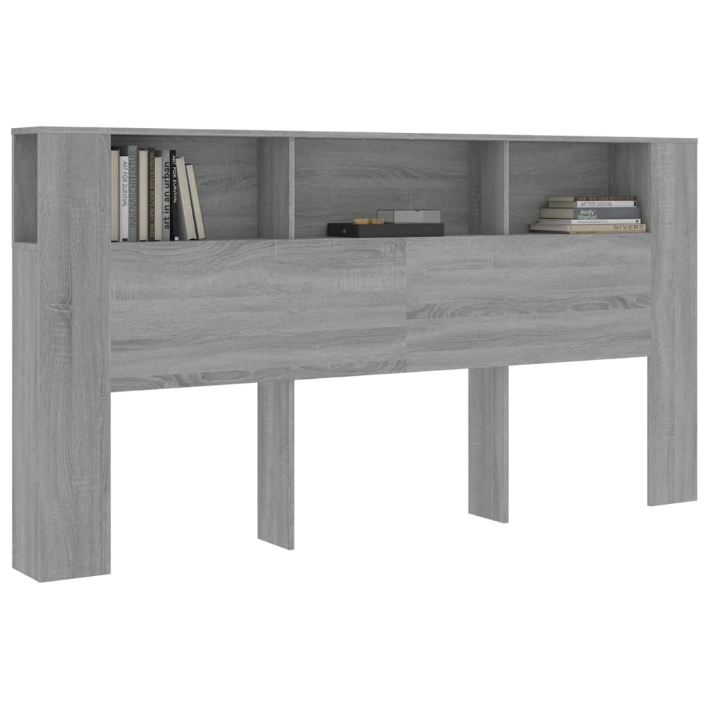 vidaXL Tête de lit avec étagères Gris Sonoma 200x18,5x104,5 cm