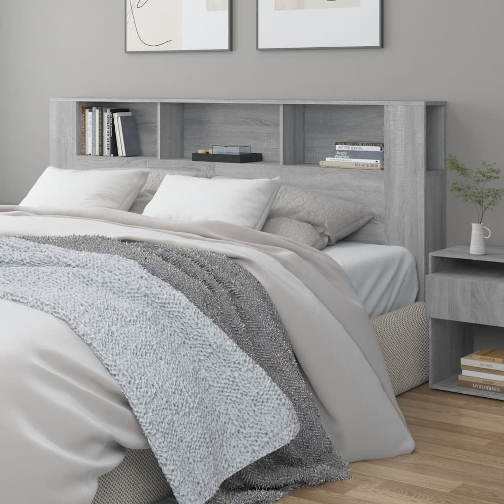 vidaXL Tête de lit avec étagères Gris Sonoma 200x18,5x104,5 cm