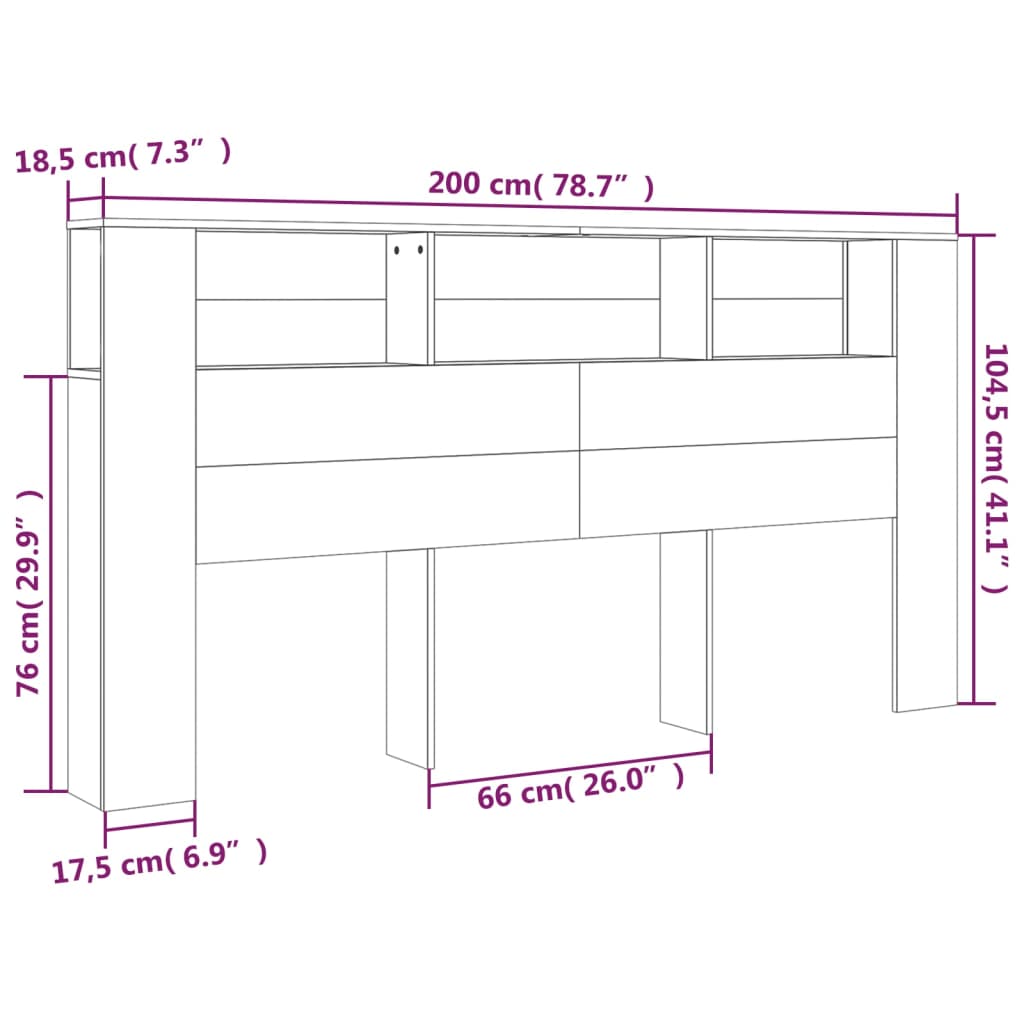 vidaXL Kopfteil mit Ablagen Braun Eichen-Optik 200x18,5x104,5 cm