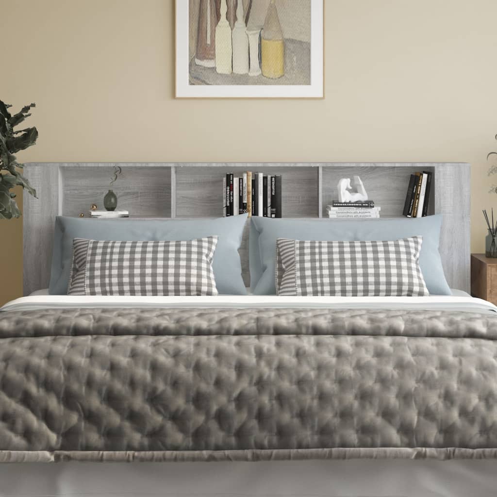 vidaXL Kopfteil mit Ablagen Grau Sonoma 220x18,5x104,5 cm