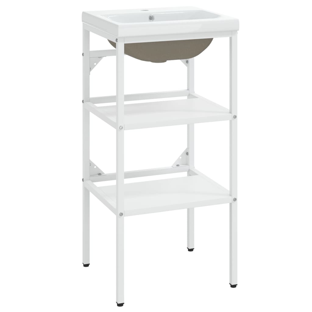 vidaXL Meuble lavabo de salle de bain avec vasque Blanc Fer