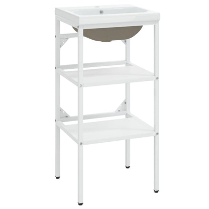 vidaXL Meuble lavabo de salle de bain avec vasque Blanc Fer