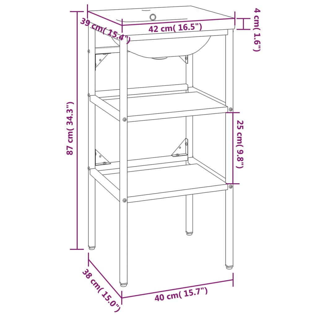 vidaXL Meuble lavabo de salle de bain avec vasque Blanc Fer