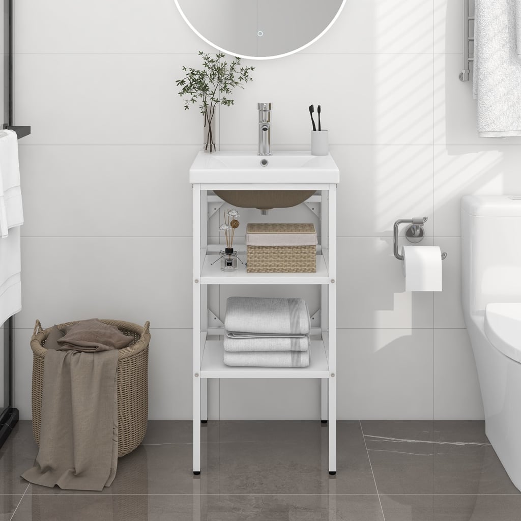 vidaXL Meuble lavabo de salle de bain avec vasque Blanc Fer
