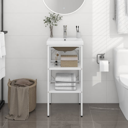 vidaXL Meuble lavabo de salle de bain avec vasque Blanc Fer