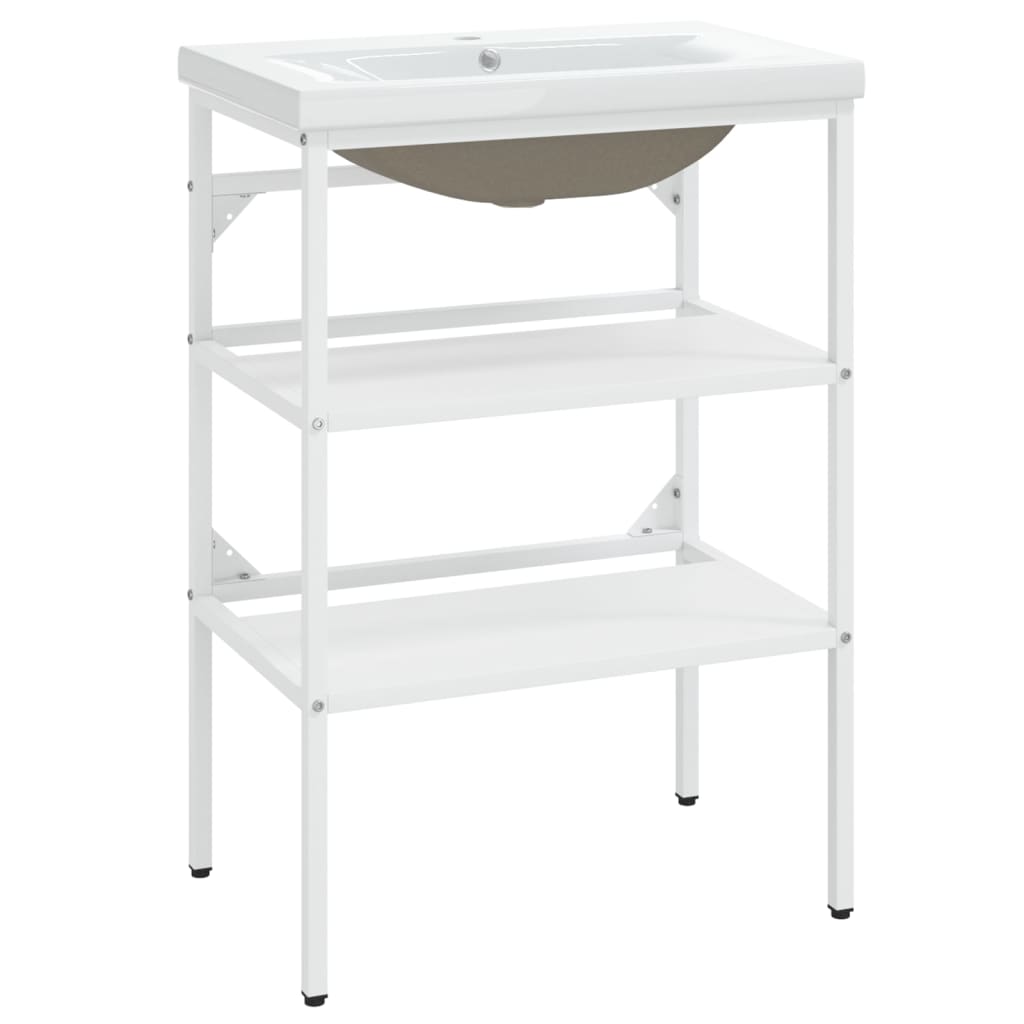 vidaXL Meuble lavabo de salle de bain avec lavabo Blanc Fer