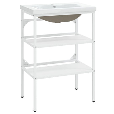 vidaXL Meuble lavabo de salle de bain avec lavabo Blanc Fer
