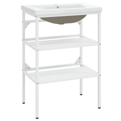 vidaXL Meuble lavabo de salle de bain avec lavabo Blanc Fer