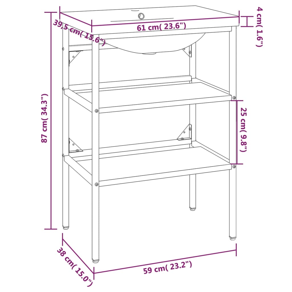 vidaXL Meuble lavabo de salle de bain avec lavabo Blanc Fer