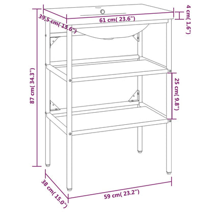 vidaXL Meuble lavabo de salle de bain avec lavabo Blanc Fer