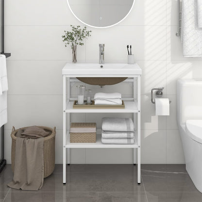 vidaXL Meuble lavabo de salle de bain avec lavabo Blanc Fer